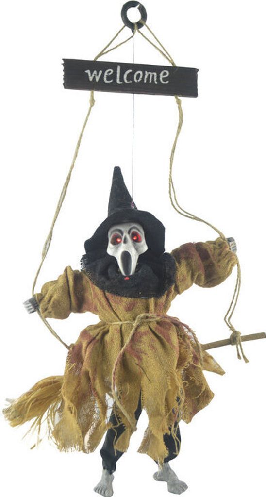 Halloween-Geist-Hexe-Puppe-Horror-gruselige fliegende Hexe-Anhänger für Halloween-Party-Ornamente-Festival-Bar-Heimdekoration-hängender Geist-Gelb