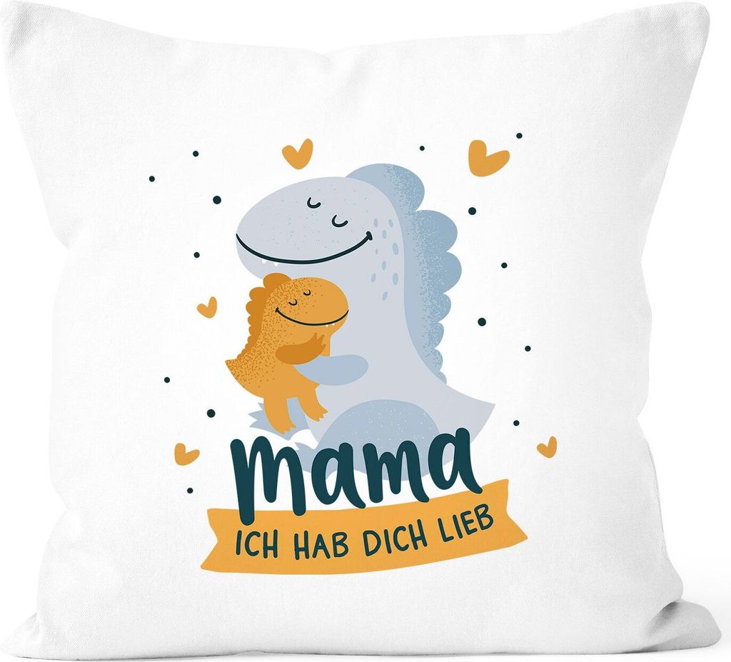 Kissen-Bezug Mama ich hab dich lieb Dino Dinosaurier Geschenk für Mama Muttertag Geburtstag Weihnachten SpecialMe weiß 40cm x 40cm