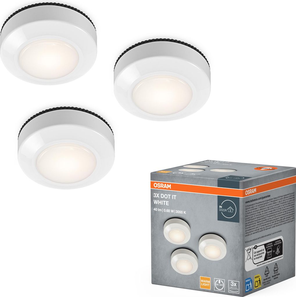 Sada 3 LED svietidiel OSRAM DOT IT, 0,68 W, 40 lm, 3000 K Obrázok produktu 