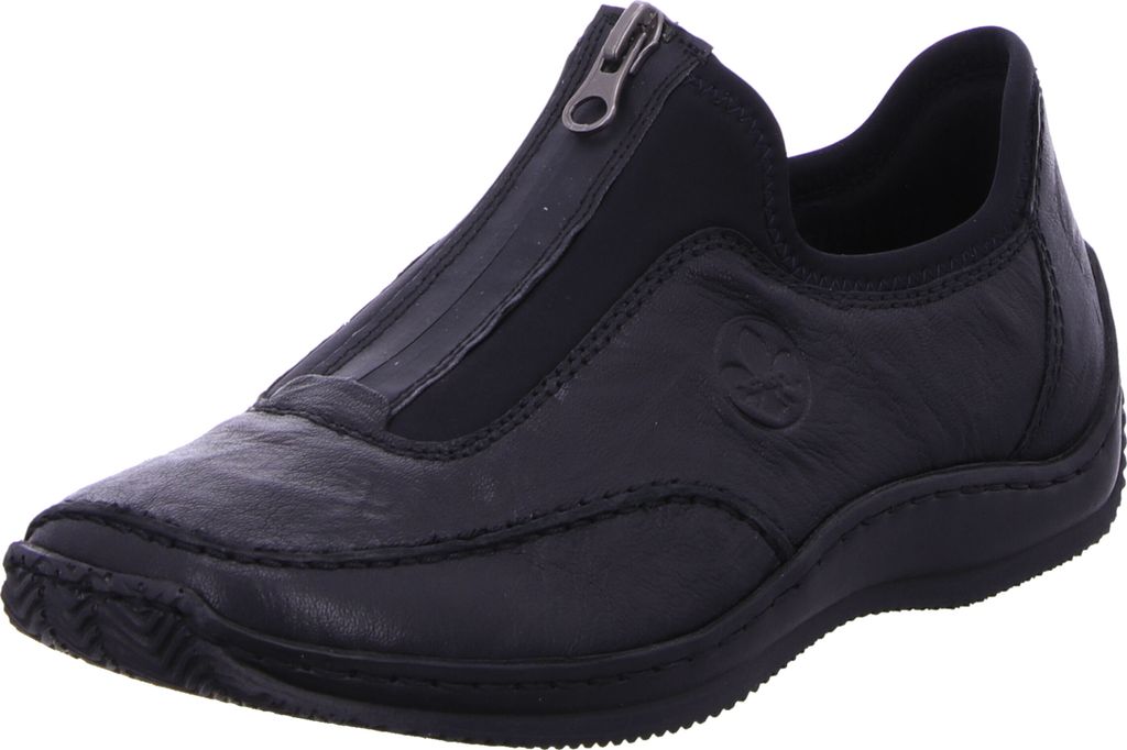 Rieker Damen Echtleder Slipper schwarz, Damen:38 EU