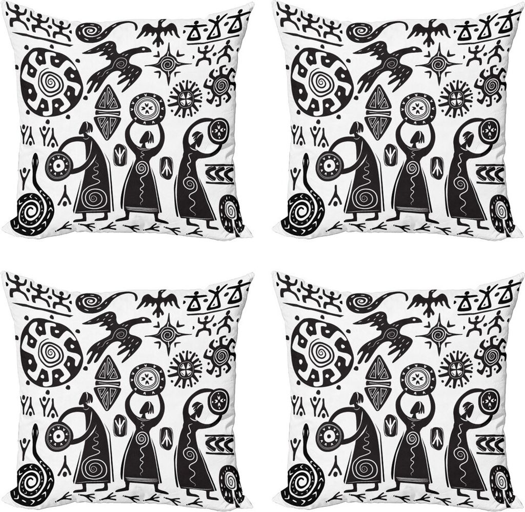 ABAKUHAUS Primitive Kissenbezug Set (4 Stück), Primitive Cave, Moderner Doppelseitiger Digitaldruck, 60 cm x 60 cm, Schwarz-Weiss
