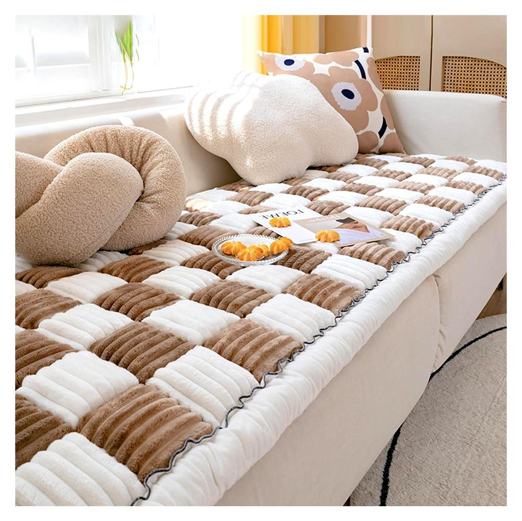 Dicke Sofa-Sitzkissen, Sofabezug Flanell für 1-4 Sitzer, Anti-Rutsch Sofaüberwurf, Couchkissenbezug, Sofaschoner für Hunde (Dunkelbraun, 45 * 45...