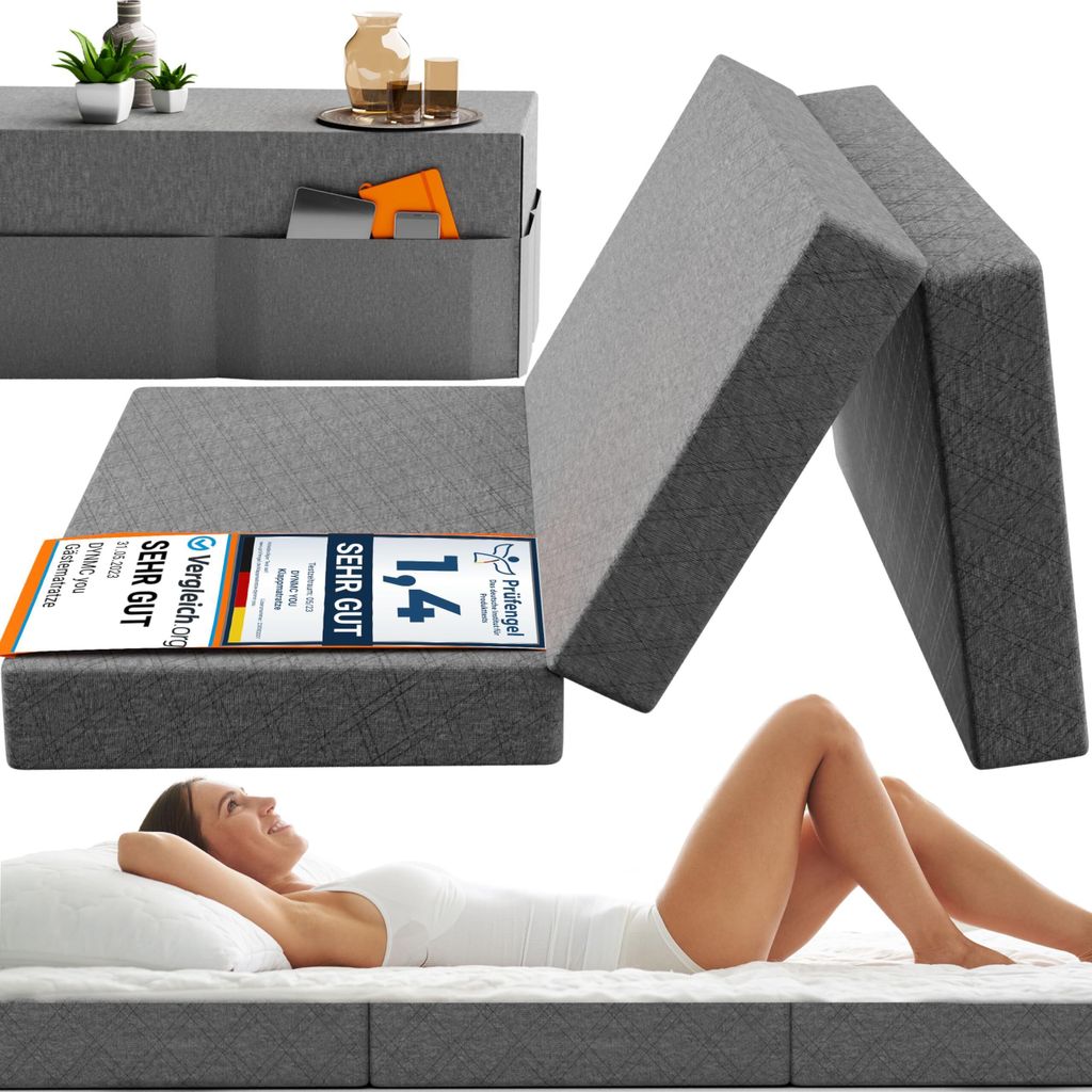 DYNMC you Klappmatratze 120x195x14 cm - Gästematratze Klappbar für 2 Mittel Hart H3 - Test - Gästebett Klappbar mit Husse - Faltmatratze Stand...