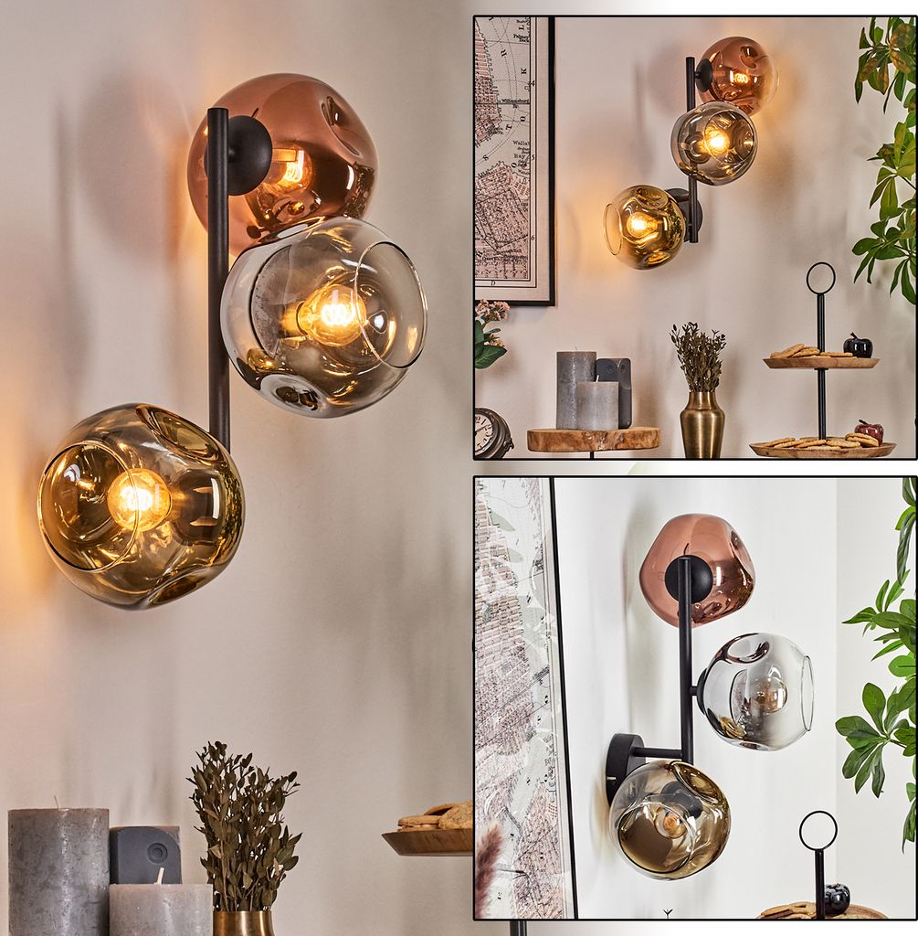 Villamare Wandlampe aus Metall/Glas in Schwarz/Kupfer/Chrom/Rauch/Gold/Klar