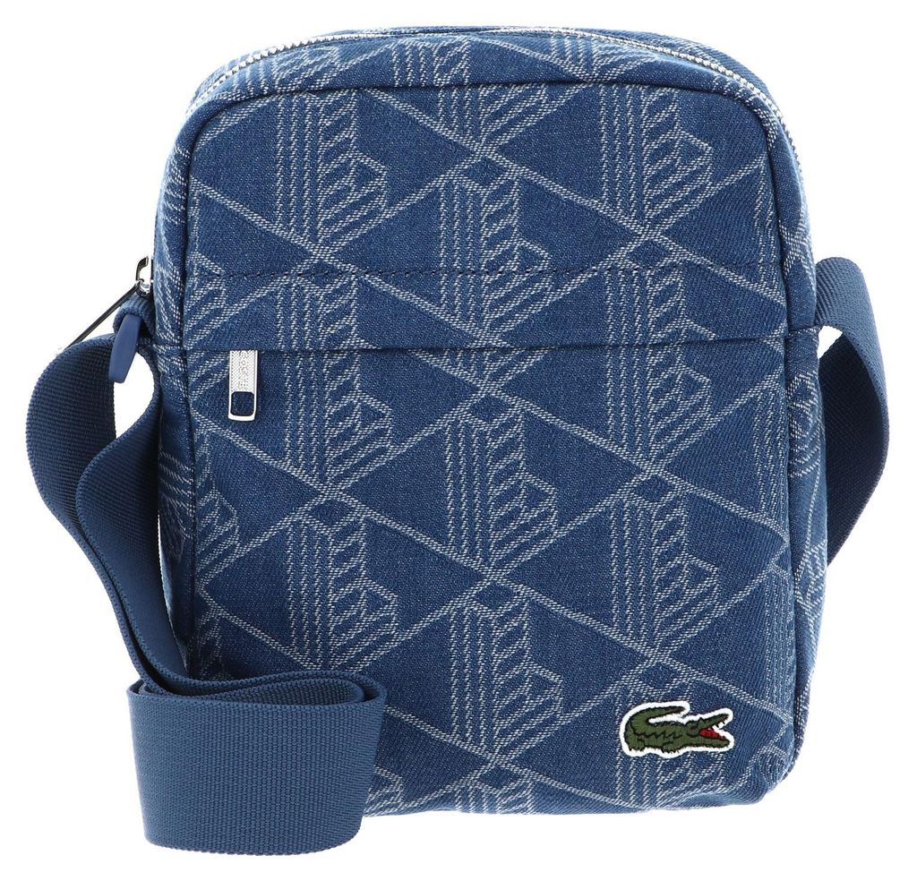 LACOSTE Umhängetasche Vertical Camera Bag Mono Jacquard Denim blau