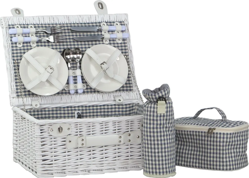 Panier pique-nique idéal pour déjeuner à 4 avec glacière osier blanc