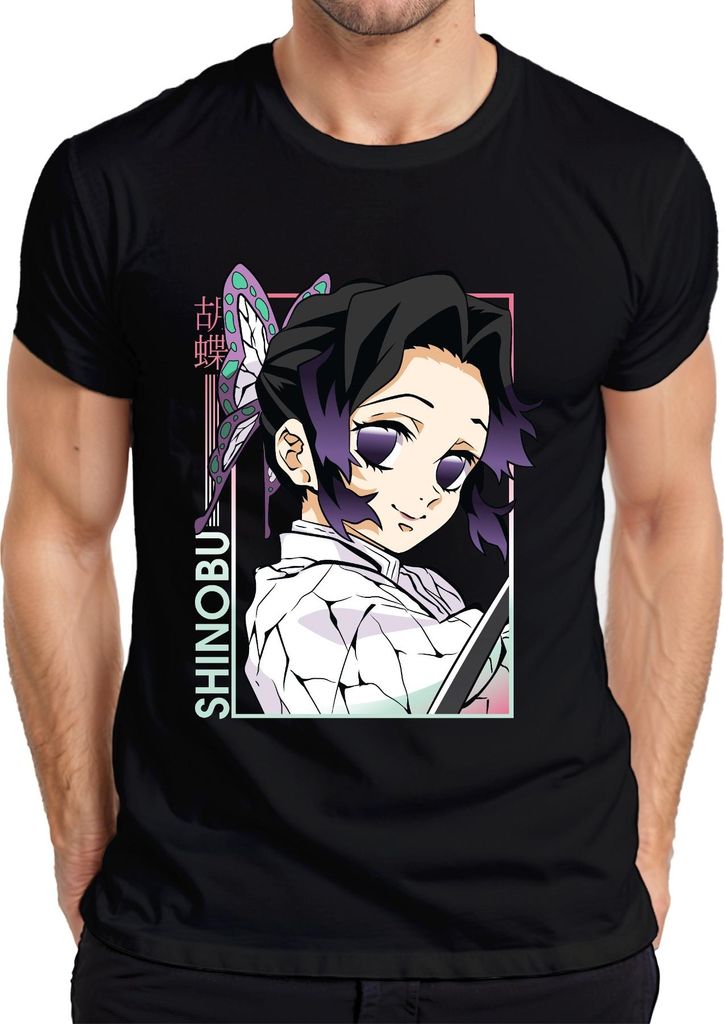 Shinobu Kocho Kimetsu no Yaiba Schmetterling lila Anime Geschenk Herren T-Shirt, Schwarz, M