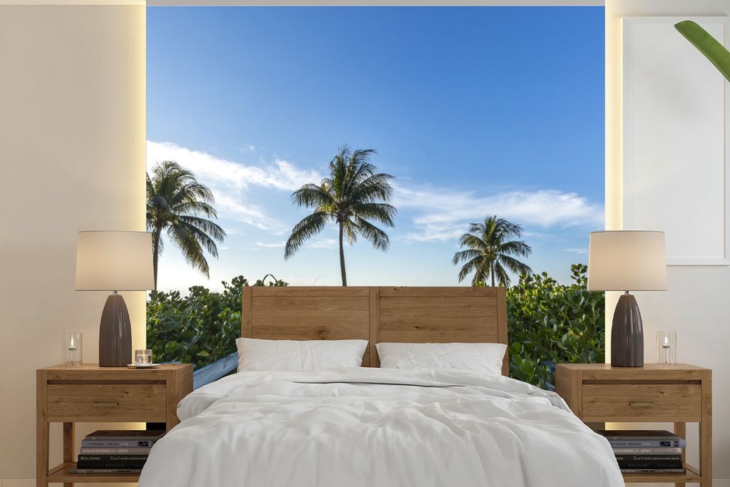 MuchoWow Fototapete für Wohnzimmer oder Schlafzimmer Wandtapete Vinyl Motivtapete Florida - Brücke - Grün - 220x220 cm - Tapeten