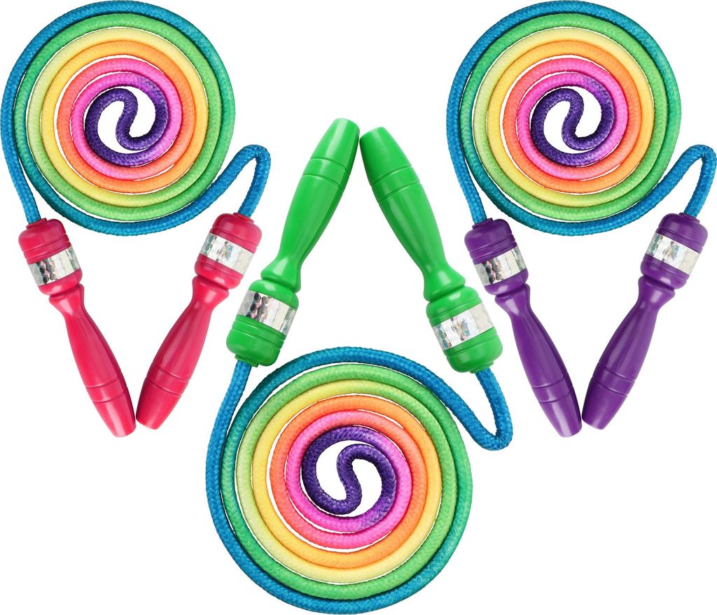 com-four 3x Springseile für Kinder - Sprungseile in Regenbogenfarben - Hüpf- und Gymnastikseil - Springschnur 210 cm - Trainingseil [Auswahl va...