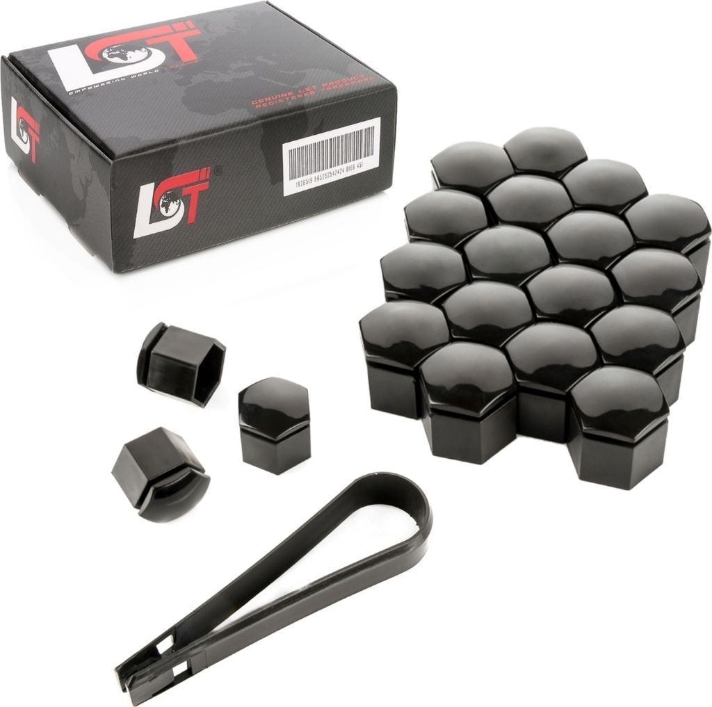 20x Radschrauben Kappen Set 19 mm schwarz glänzend für VW Produktbild 