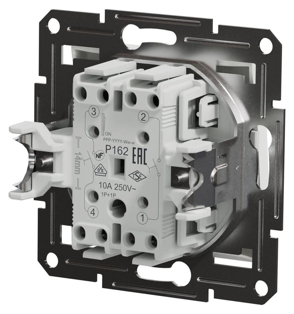 Schneider Electric Asfora Doppeltaster, Doppelwechselschalter, Unterputz, 10A, 250V AC, Stecklemmen, weiss, Artikelnummer EPH1170121D, 1 Stück