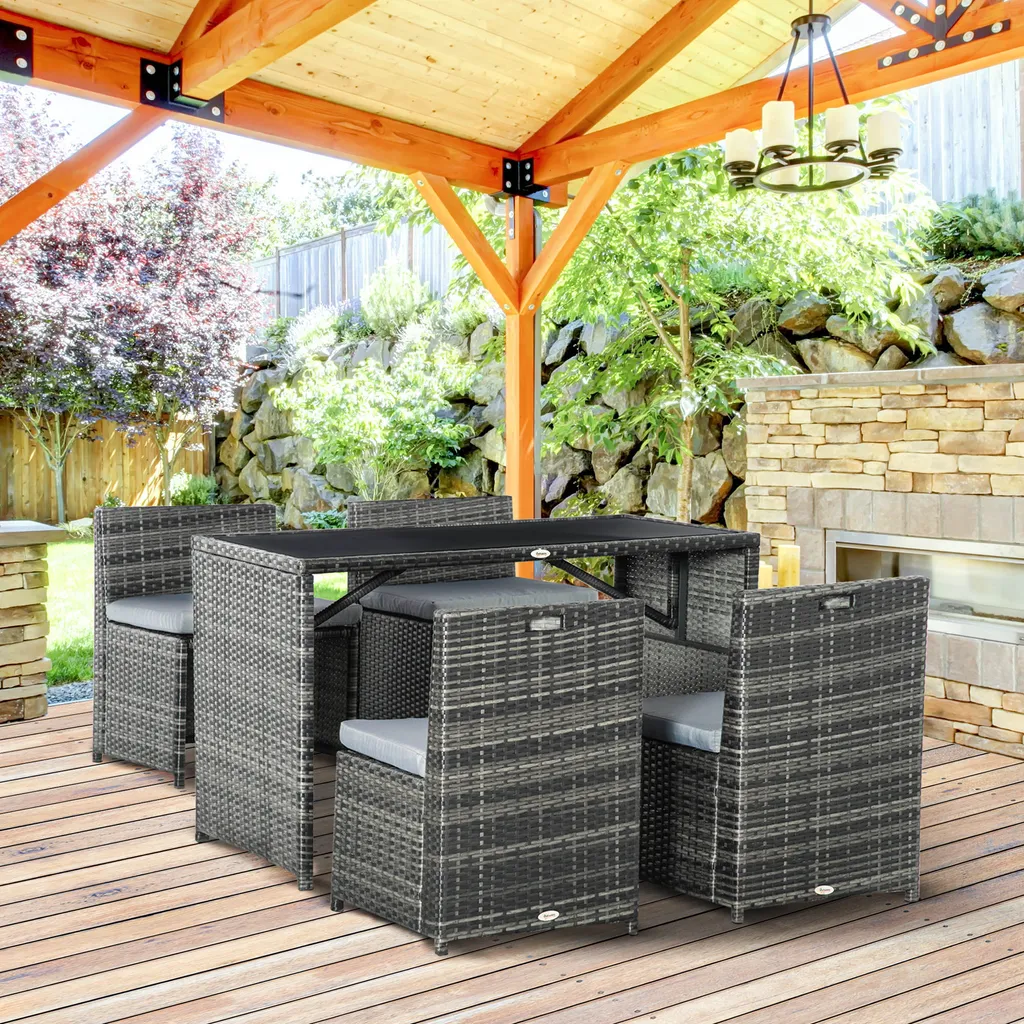 Ensemble de Jardin en Polyrotin Gris avec Structure Acier 5 Pièces Chic - 2