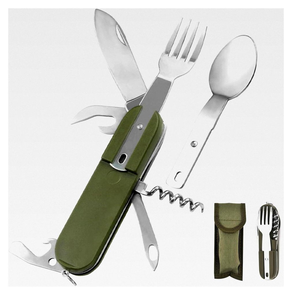 Campingbesteck 7-in-1 – Klappbares Outdoor-Besteckset aus Edelstahl mit Gürteltasche, Multifunktionales Survival-Besteck für Wandern, Picknick,...