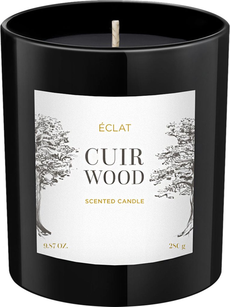 ÉCLAT Cuir Wood Duftkerze – Sojawachs, vegan, Brenndauer bis zu 45h, 280g