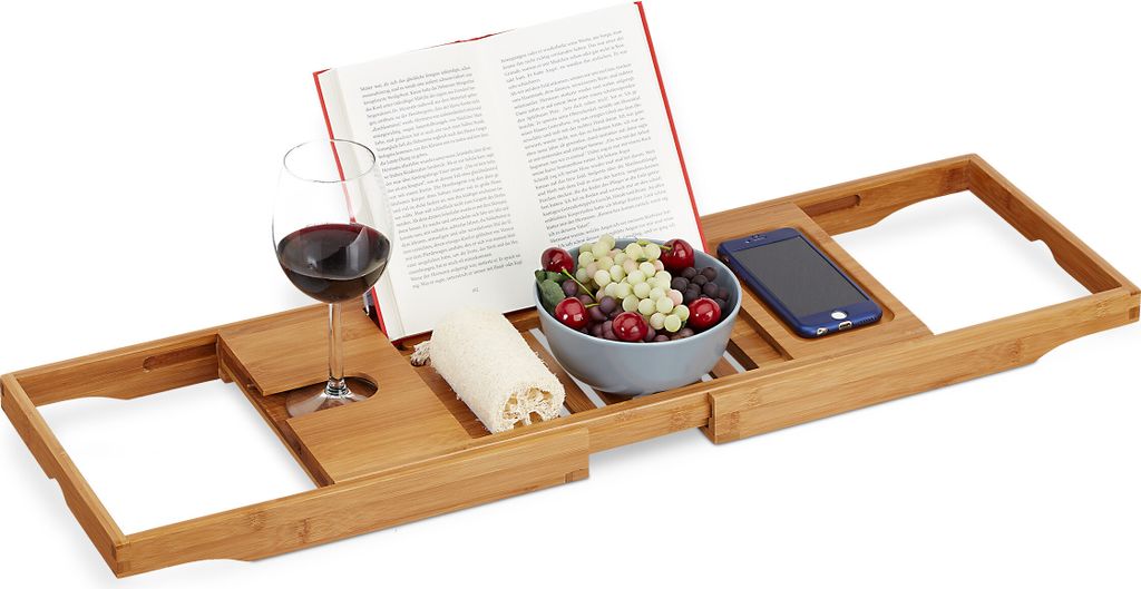 Relaxdays XL Badewannenablage, mit Buchstütze & für Tablet, Produktbild 