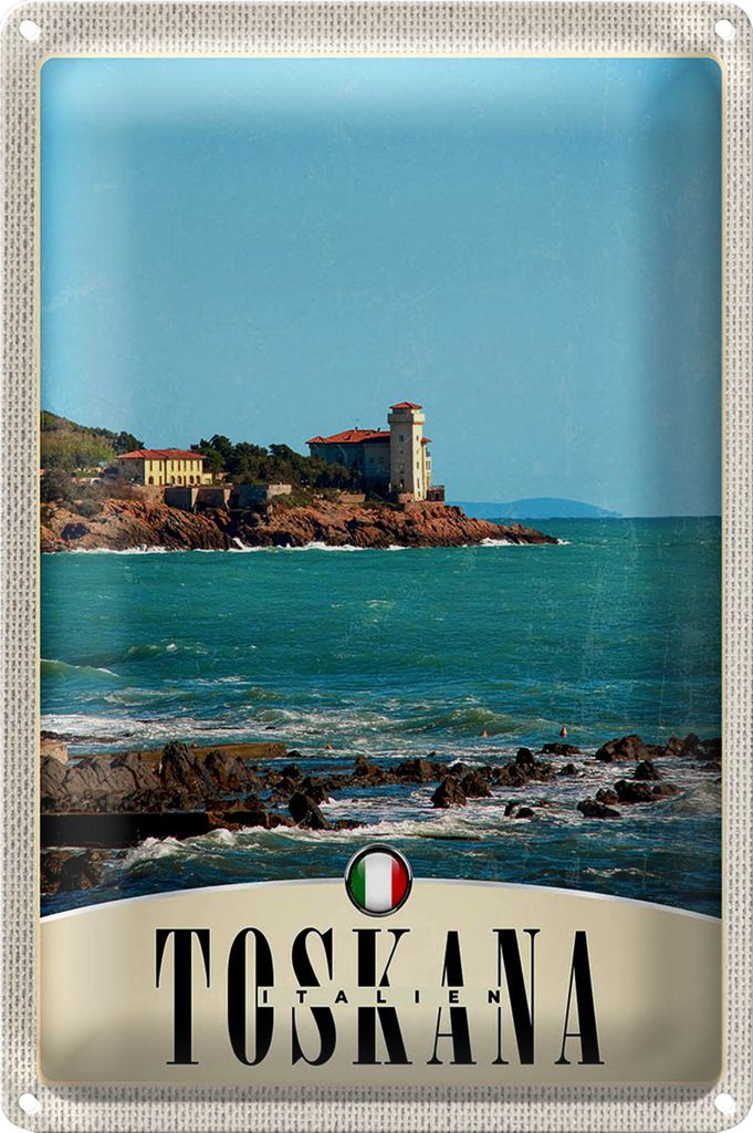Blechschild Reise 20x30cm Toskana Italien Häuser Meer