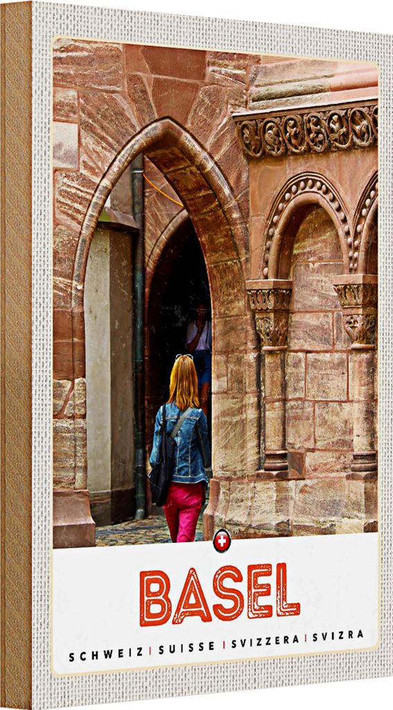 Holzschild Reise 20x30cm Basel Schweiz Urlaub Stadttour Ansicht