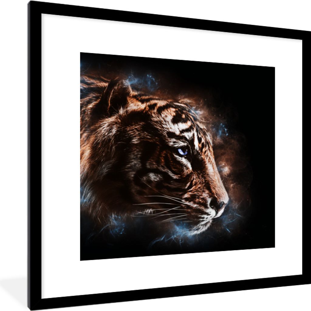 MuchoWow MuchoWow Gerahmtes Poster Tiger - Tiere - Orange 40x40 cm - Poster mit zchwarzem Bilderrahmen - Poster - Plakat im Rahmen
