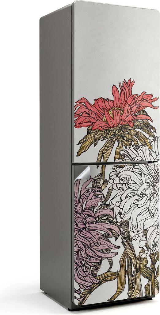 Eine Figur zwischen Blumen – Kühlschrank Aufkleber – Klebefolie Kühlschrank – Kühlschrank Nachbildung – Kühlschrankfolie selbstklebend ...