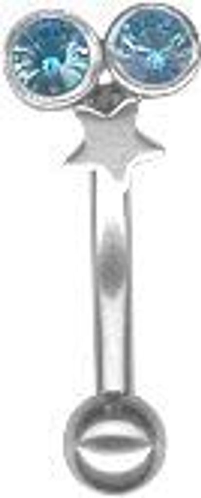 Fancy Augenbrau Piercing Stern 2 Kristall Steine Stahl 316L Uni 1,2/6mm - Aqua