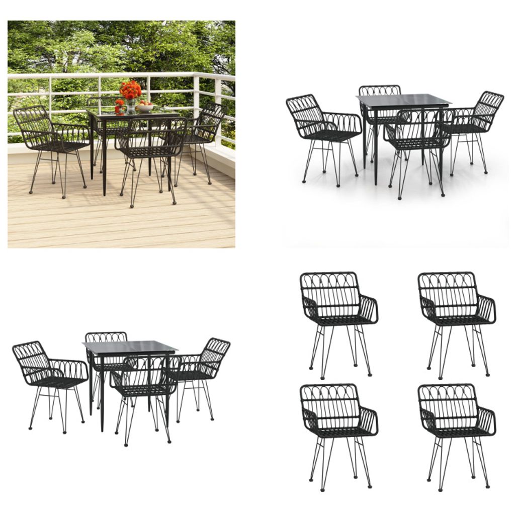 vidaXL 5 tlg. Garten Essgruppe Schwarz Poly Rattan - Garten Essgruppe - Garten Essgruppe - Essgruppe Terrasse - Outdoor Essgruppe