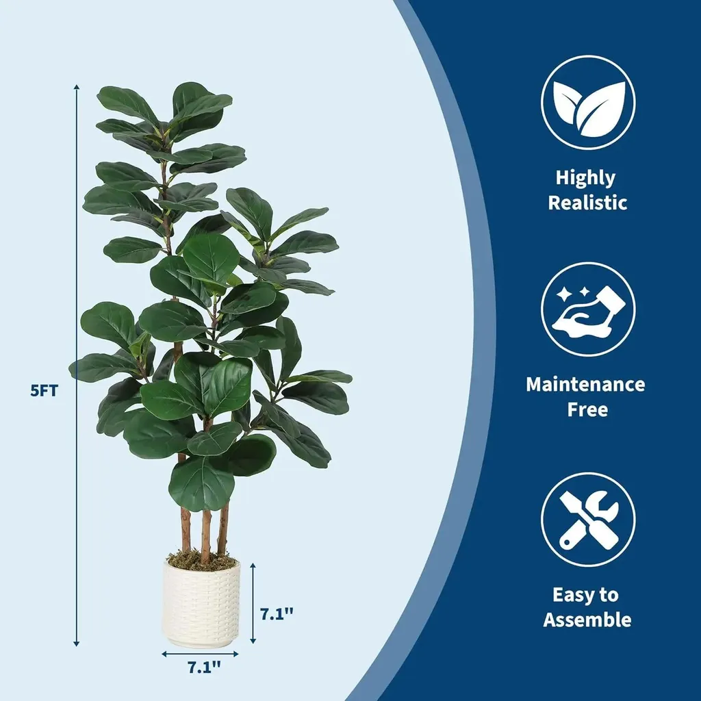Mini Albero Di Fico Artificiale A Foglia Di Violino 80 Cm: Pianta Finta Ficus Lyrata In Vaso Bianco, Decorazione Per Casa E Ufficio, Zero Manutenzione