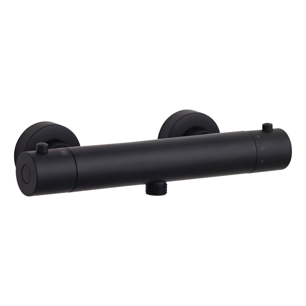 SCHÖNER WOHNEN-Kollektion Duschthermostat DICU, Mattschwarz, Duscharmatur mit Thermostat Verbrühschutz, Mischbatterie mit Schlauchanschluss 1/2"