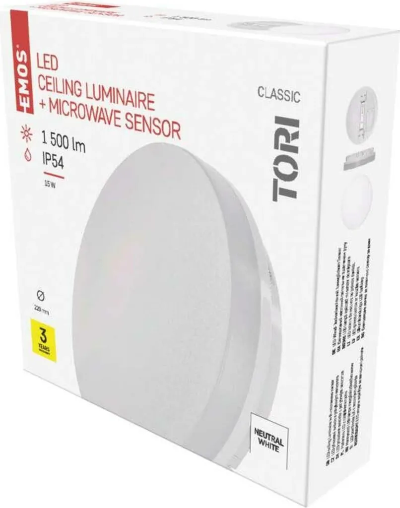 Apparecchio LED EMOS TORI 22cm 15W IP54 con Sensore Movimento ZM4328