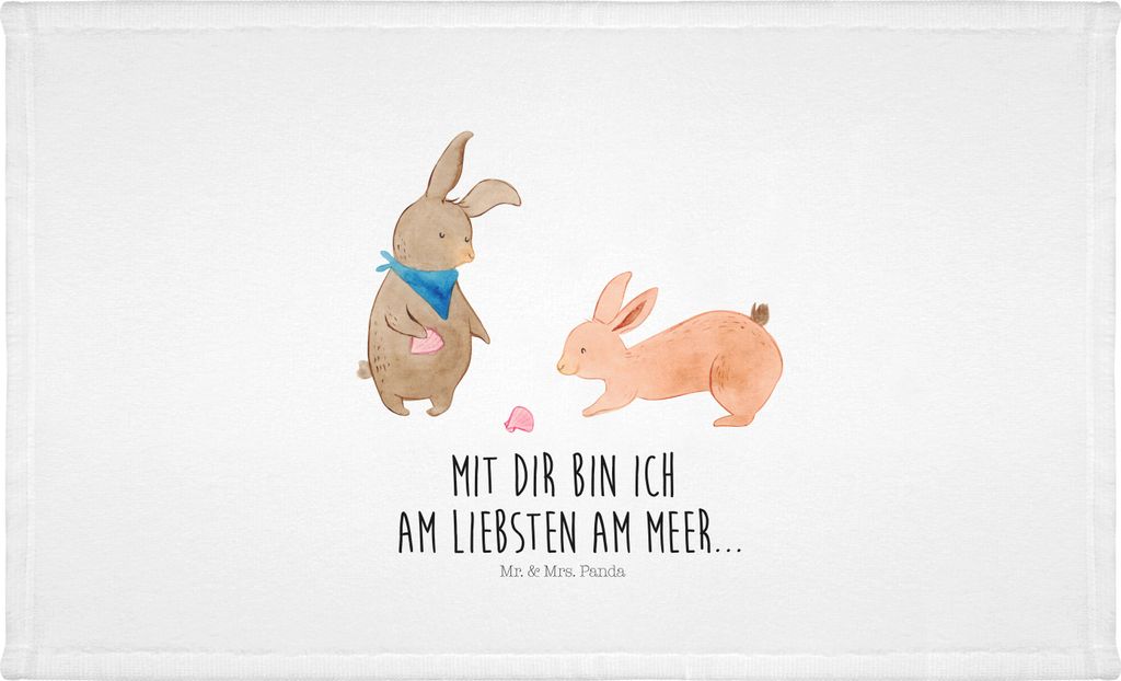 Mr. & Mrs. Panda Handtuch Hasen Muschel - Weiß - Geschenk, Strand, kleines, Flauschtuch, 50x100, Muscheln, Beste Freundin, Best Friends, 100x50, M...