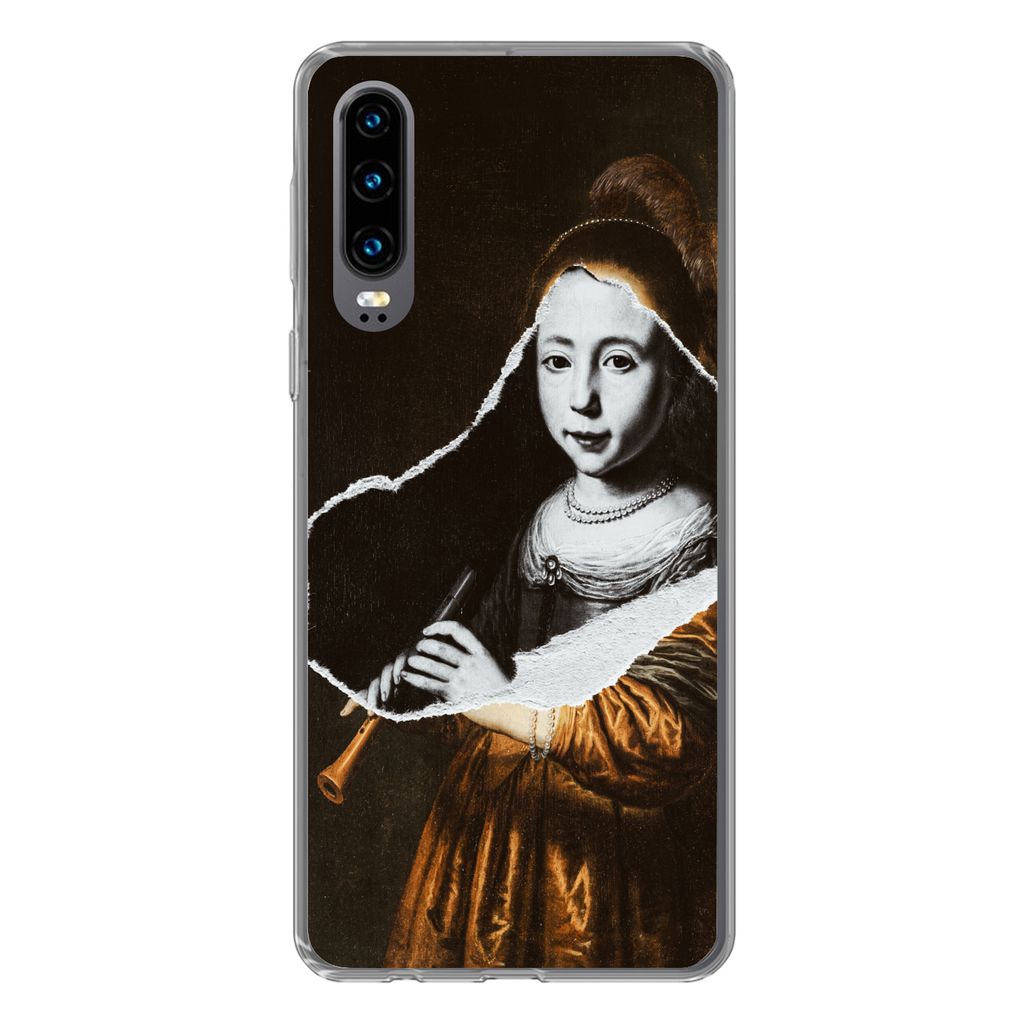 MuchoWow Handyhülle Schutzhülle Hülle für Huawei P30 Elizabeth-Spiegel - Dirck Dircksz Santvoort - Schwarz - Weiß Silikon Softcase Handy Hü...
