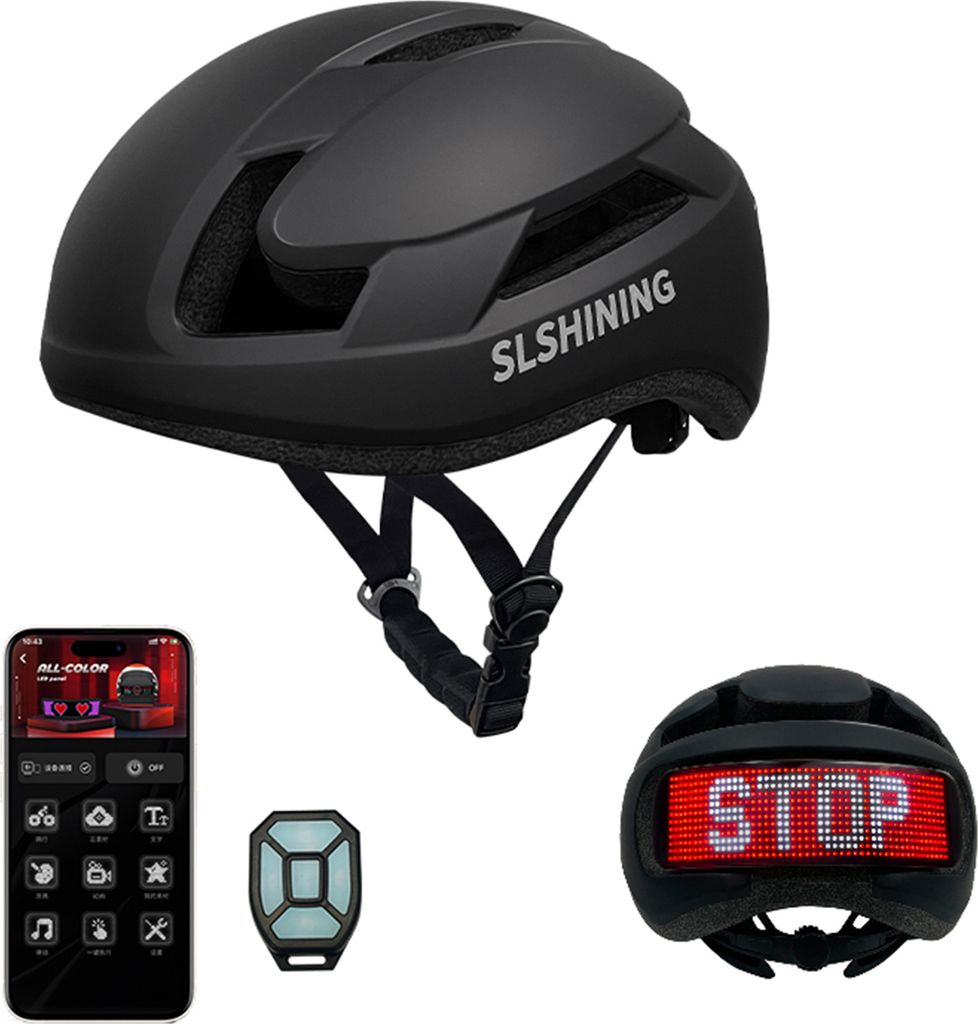 Smart LED Reiten Helm mit Signal Licht Tachometer Fernbedienung Unterstützung BT App Programmierung Schwarz