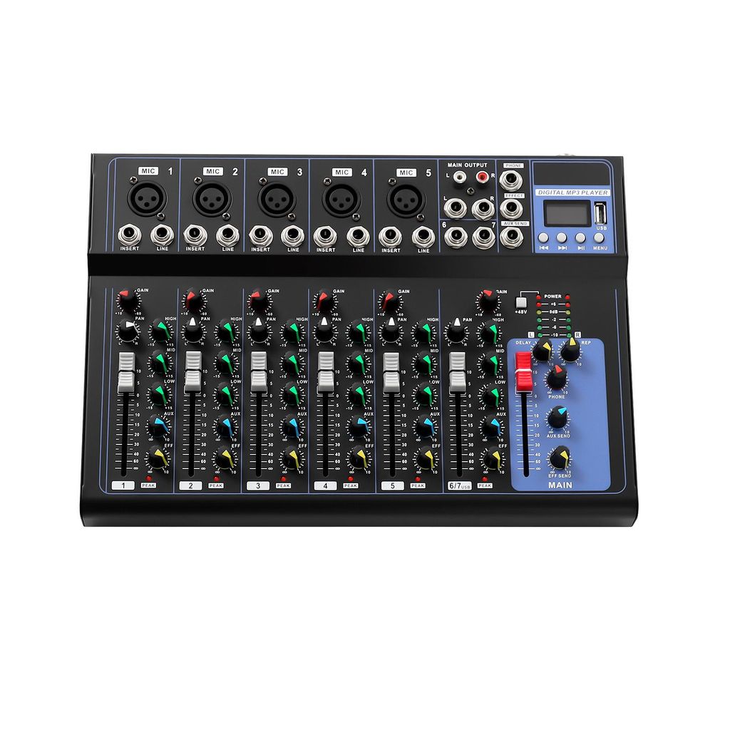 7 Kanal DJ Mixer Bluetooth USB Live Audio Mischpult Verstärker Mischkonsole für Aufnahme Network