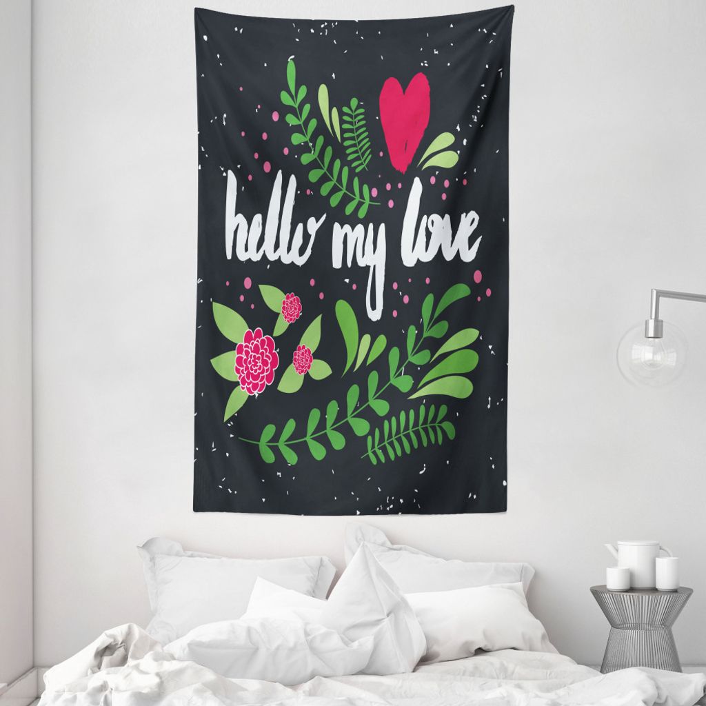 ABAKUHAUS Valentinstag Wandteppich und Tagesdecke, Hallo ist meine Liebe Worte aus Weiches Mikrofaser Stoff Waschbar ohne Verblassen Digitaldruck, ...