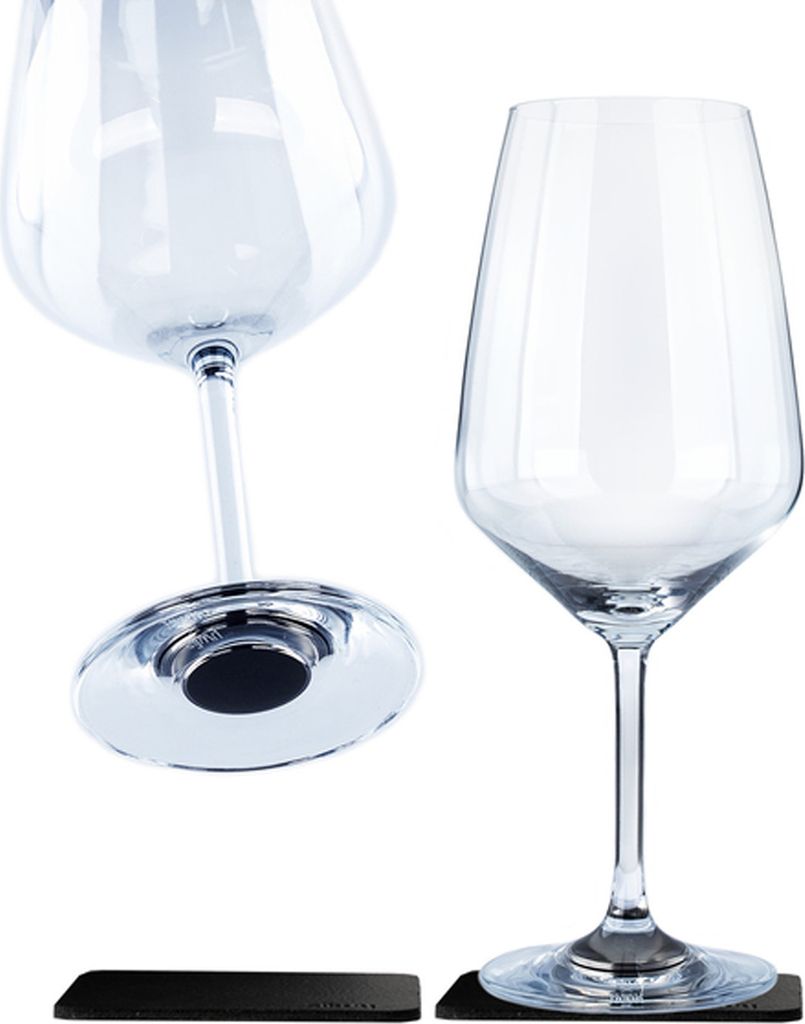 Silwy 2x Magnet-Kristallgläser WEIN BORDEAUX + 2x Metall-Nano-Gel-Pads Camping Gläser Trinkglas Tritan Kunststoff