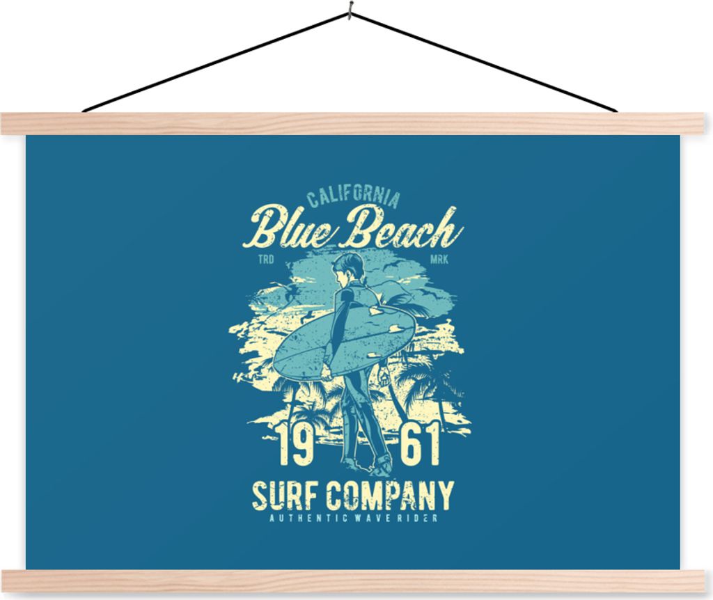 MuchoWow Textilposter Surfbrett - Surfen - Vintage 60x40 cm mit holzfarbenen Rahmen - Bilder