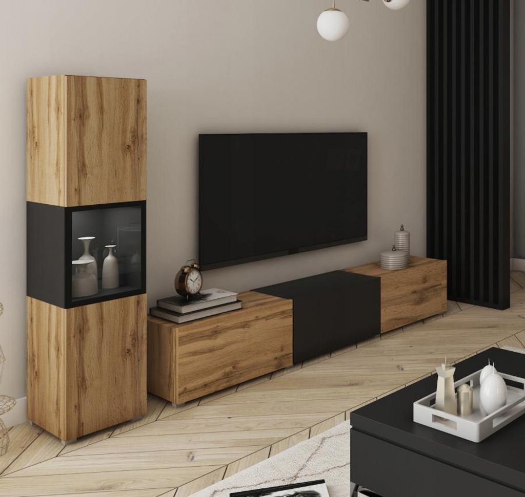 Obývací stěna Berlin I černý mat / dub Wotan - moderní TV Obrázek produktu 