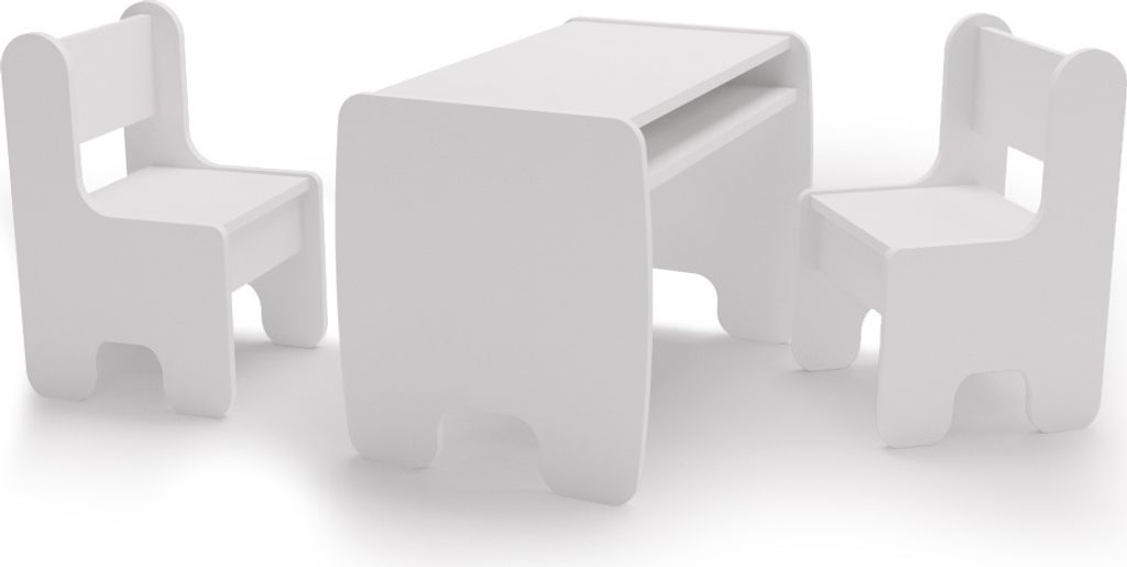 Kinder Möbelset TIMI – Weißer Tisch und 2 Stühle | Ergonomisches Design, Sicher und Stabil | Ideal für Lernen und Spielen | Laminatplatte, Ab...