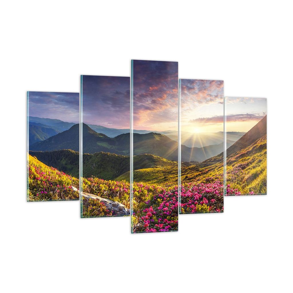 Bilder auf glas - Gebirge Wiese Landschaft Wald - 150x100cm - Glasbilder - Wandbilder - Kunstdruck - zum Aufhängen bereit - Wanddekoration aus Gla...