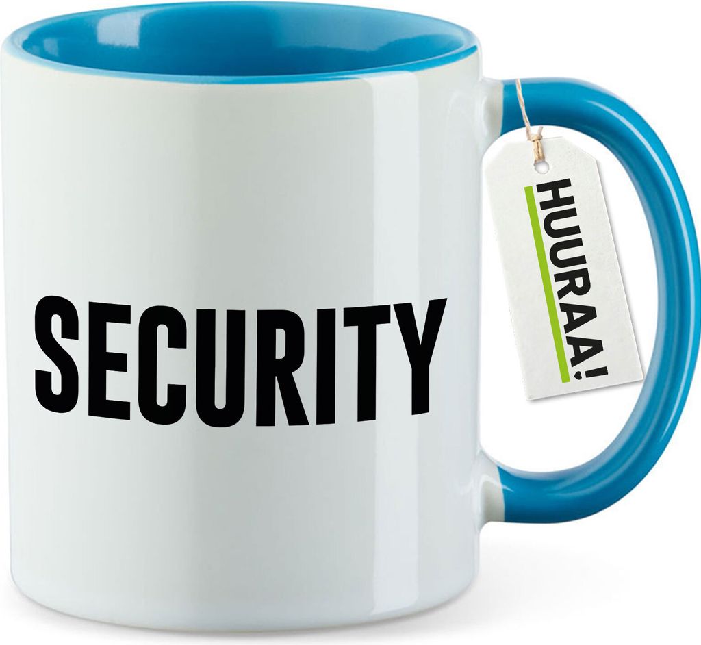 Huuraa Kaffeetasse Security Schriftzug 330ml Blau Keramik Kaffeebecher Geschenkidee