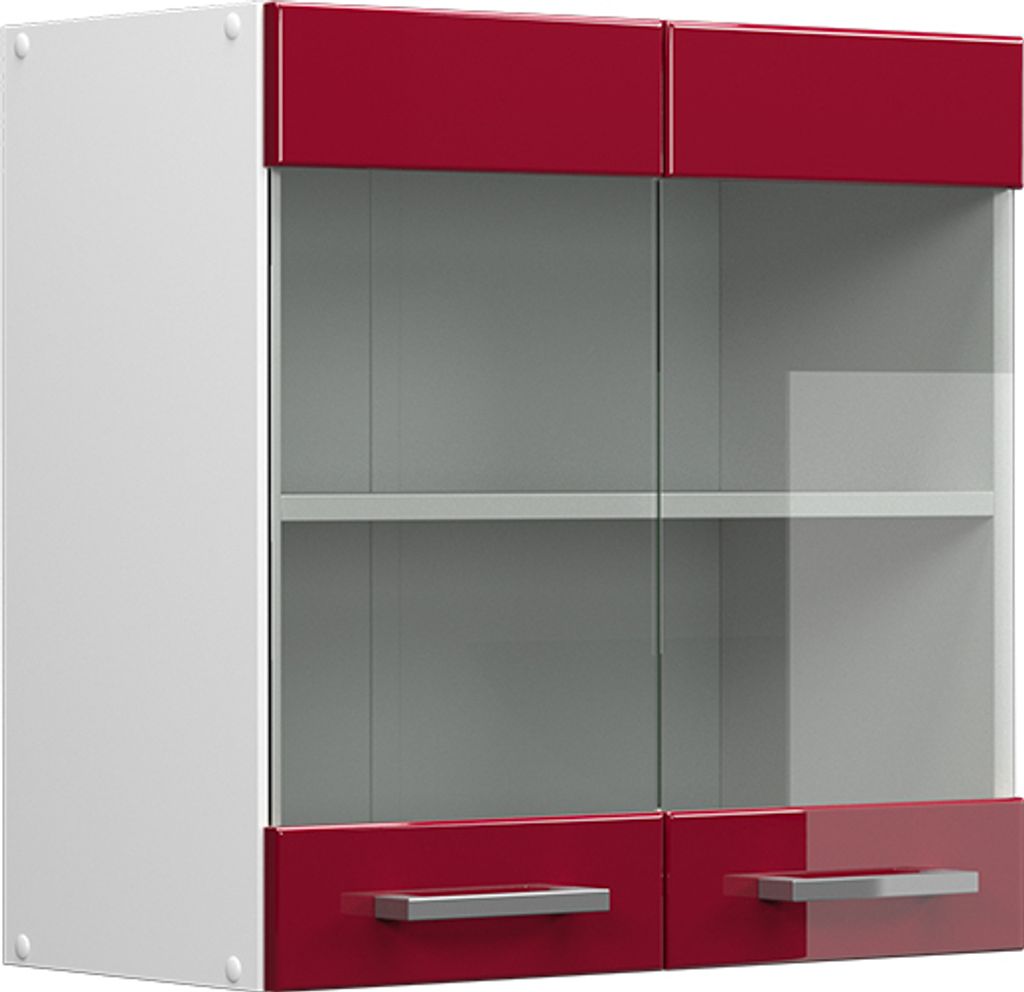 Hängeschrank Vicco R-Line Bordeaux Hochglanz 60 cm mit Glastüren, Model 41865