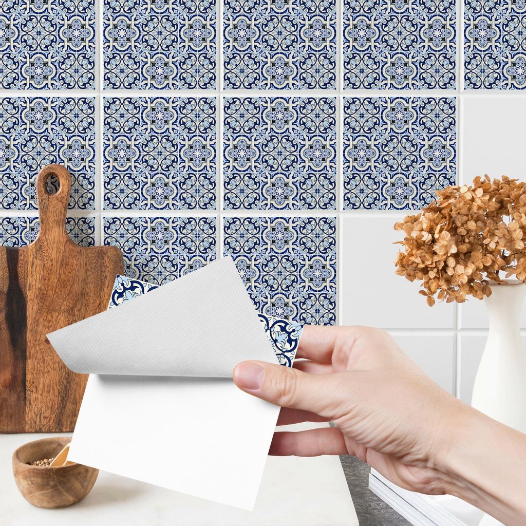 Fliesenaufkleber Klebefliesen Selbstklebende Fliesen für Küche Bad Möbel Schrank Wand Mosaikfliesen Küchenruckwand Blaues Mosaik Motiv Br. 120c...
