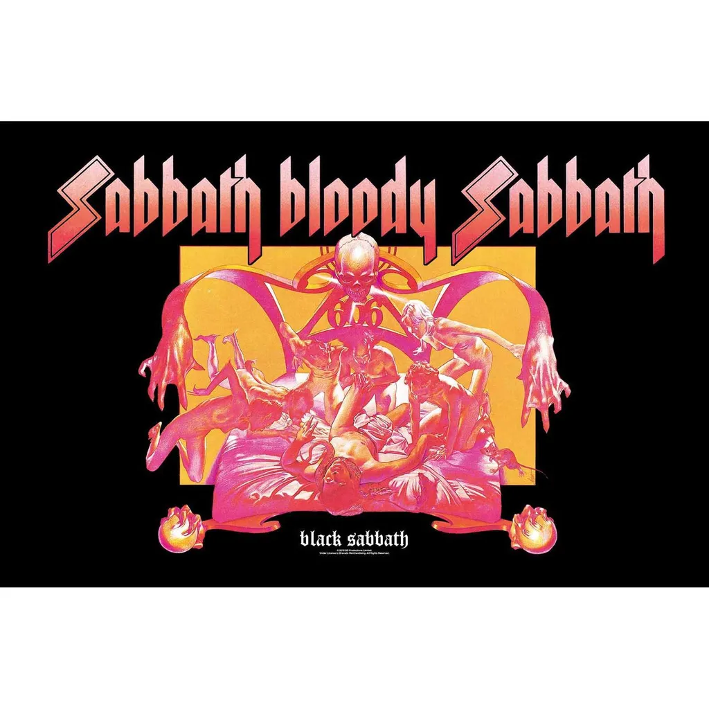 Décoration Murale Black Sabbath Poster Tissu 70x106 cm Noir et Rose