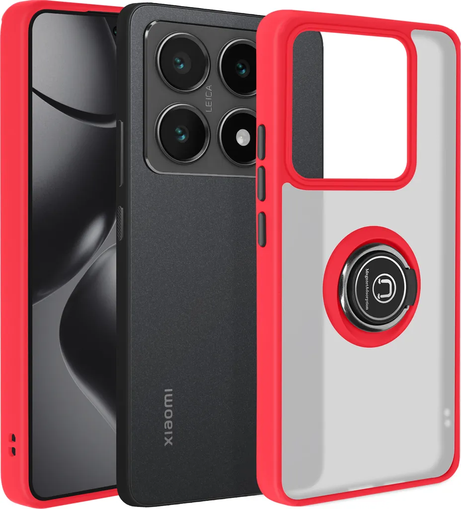 Custodia Xiaomi 14T Rossa Avizar con Anello Metallo e Supporto Video