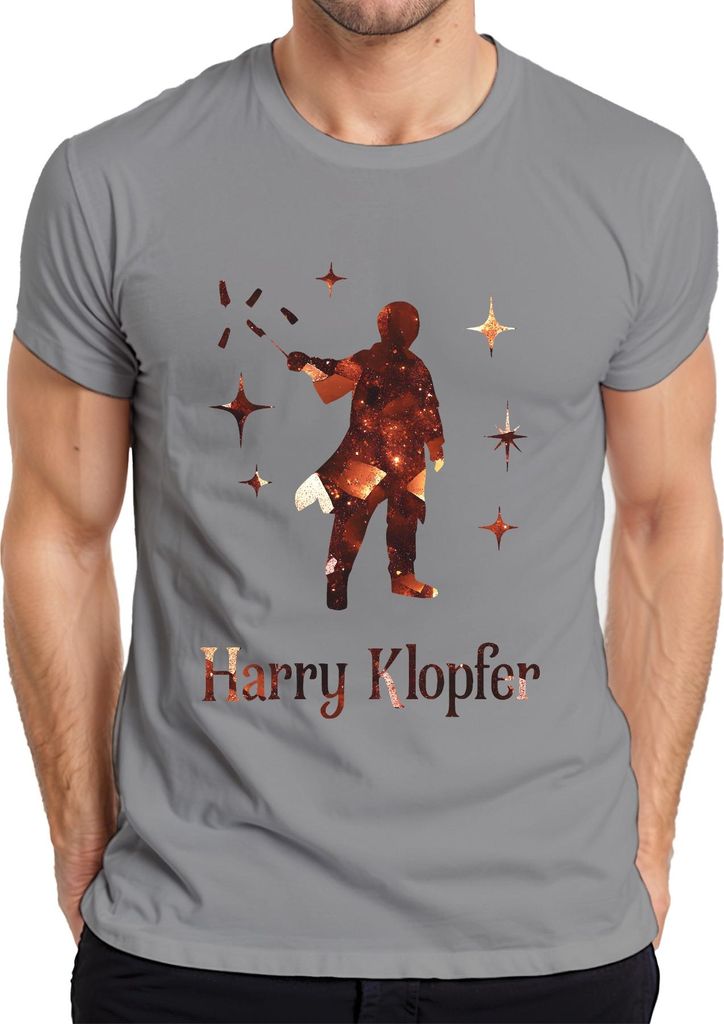 Harry Klopfer lustiger Zauberer Zauberstab Magie Geschenk Fantasy Herren T-Shirt, Grau, M
