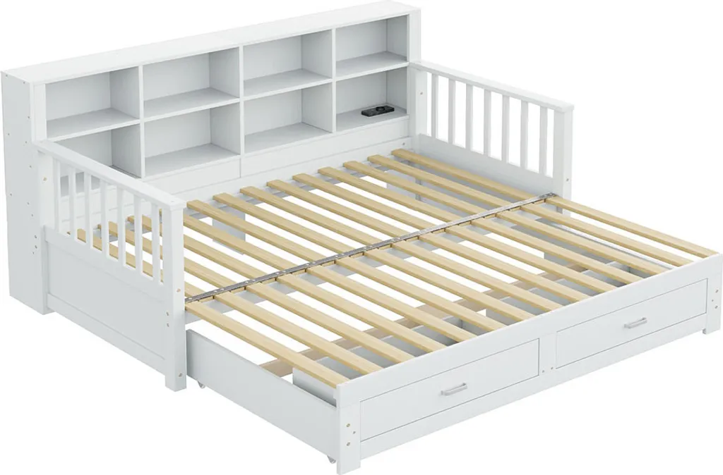 Lit Multifonction Blanc 180x190 cm : Solution Rangement et Charge USB - 4