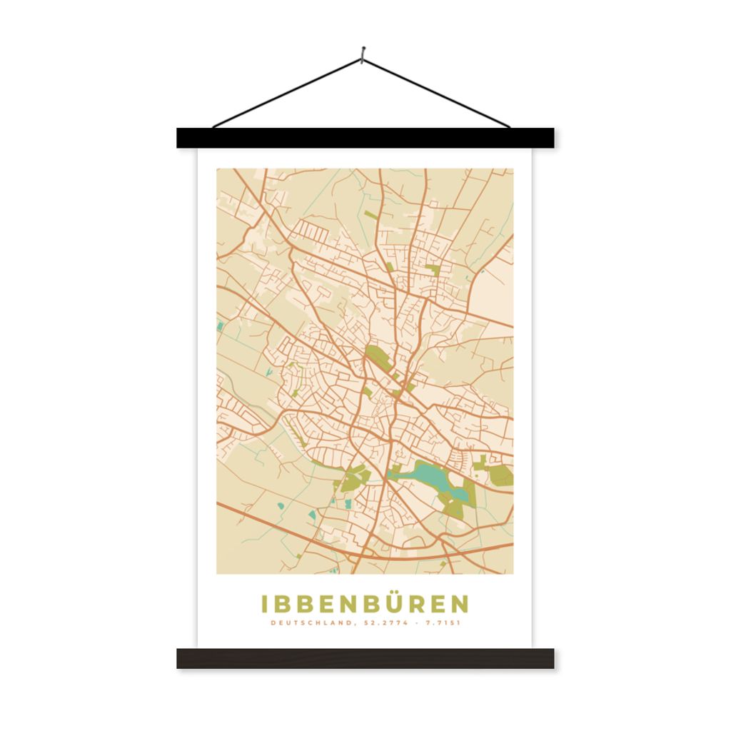 MuchoWow Textilposter Ibbenbüren - Stadtplan - Vintage - Karte 60x90 cm mit schwarzem Rahmen - Poster Wohnzimmer