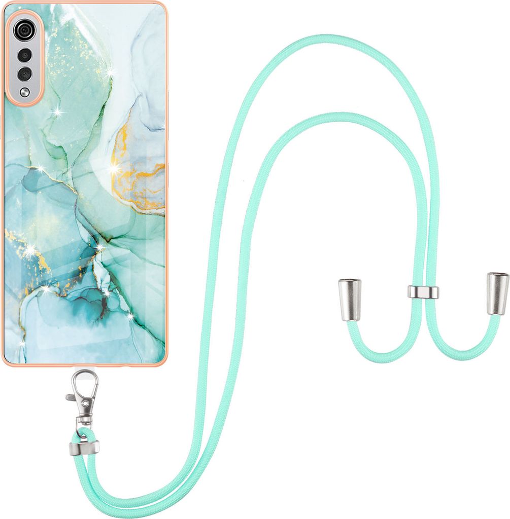LG Velvet 5G Handykette Hülle, Ultra Dünn Soft TPU Bumper Anti-kratzt Schutzhülle mit verstellbarem Tragegurt für LG Velvet 5G Grün