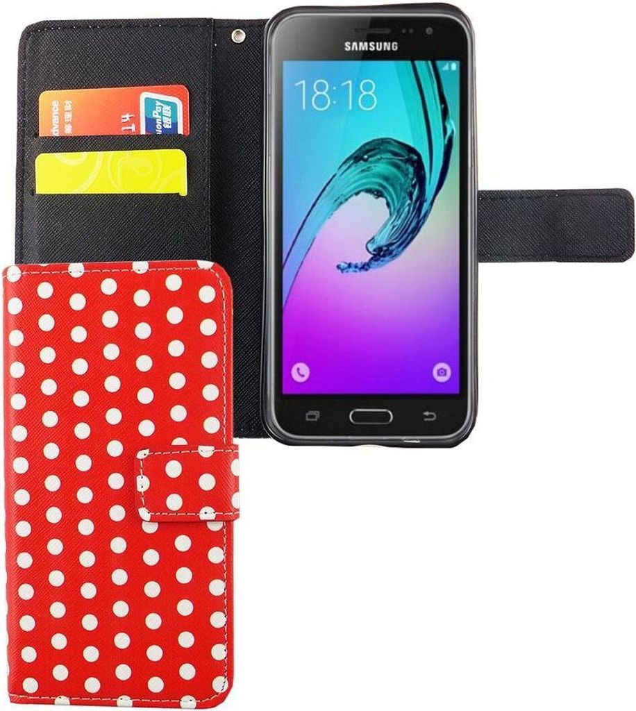 Handyhülle Tasche für Handy Samsung Galaxy J3 Emerge Polka Dot Rot