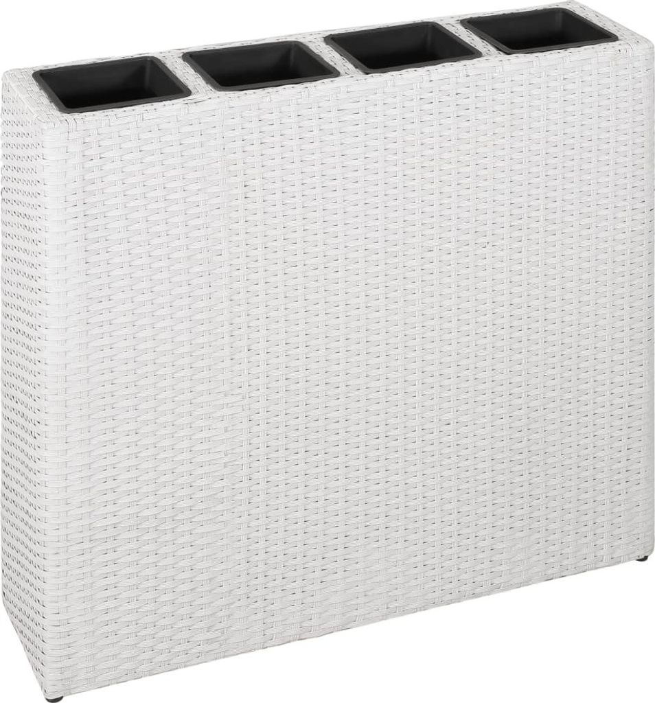 Garten-Hochbeet mit 4 Töpfen Poly Rattan Weiß