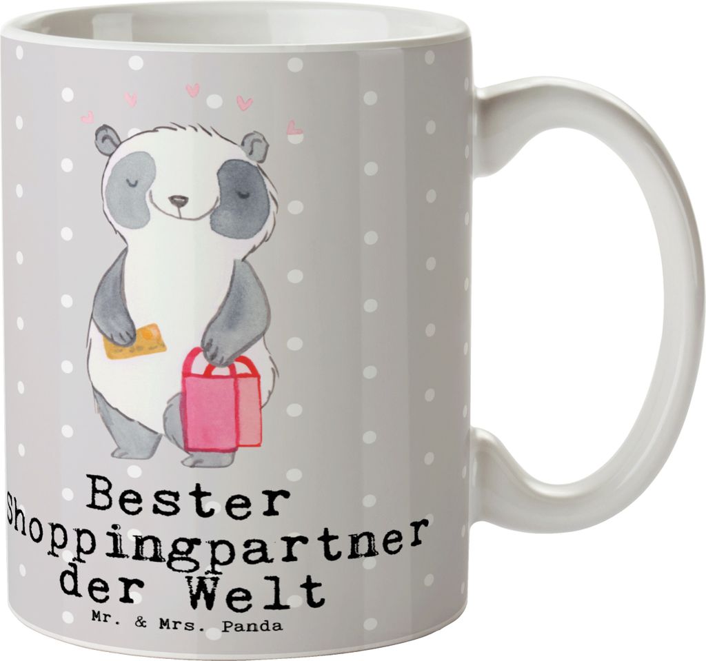 Mr. & Mrs. Panda Teetasse Panda Bester Shoppingpartner der Welt - Grau Pastell - Geschenk, Freund, Tasse, Bff, Freundin, cappuccinotasse, Shopping,...